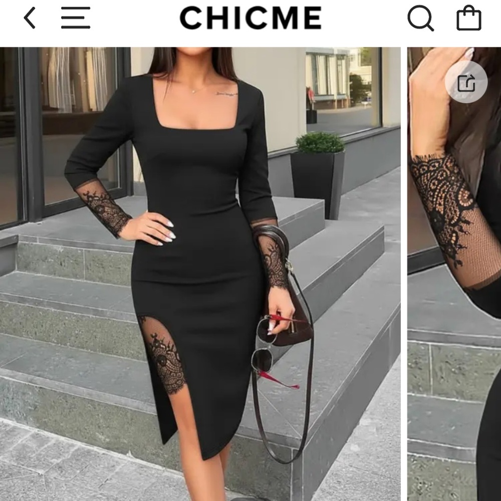 Black dress lace cut outs chicme